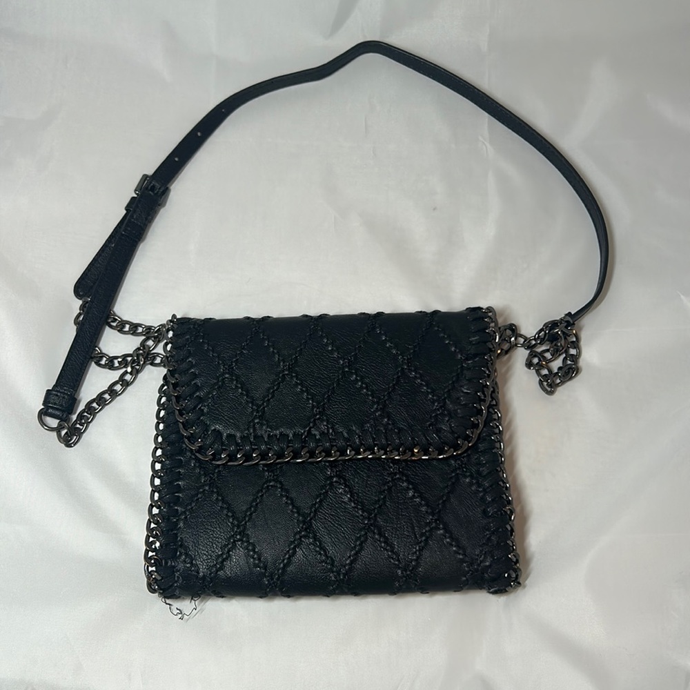 Black textured chain purse